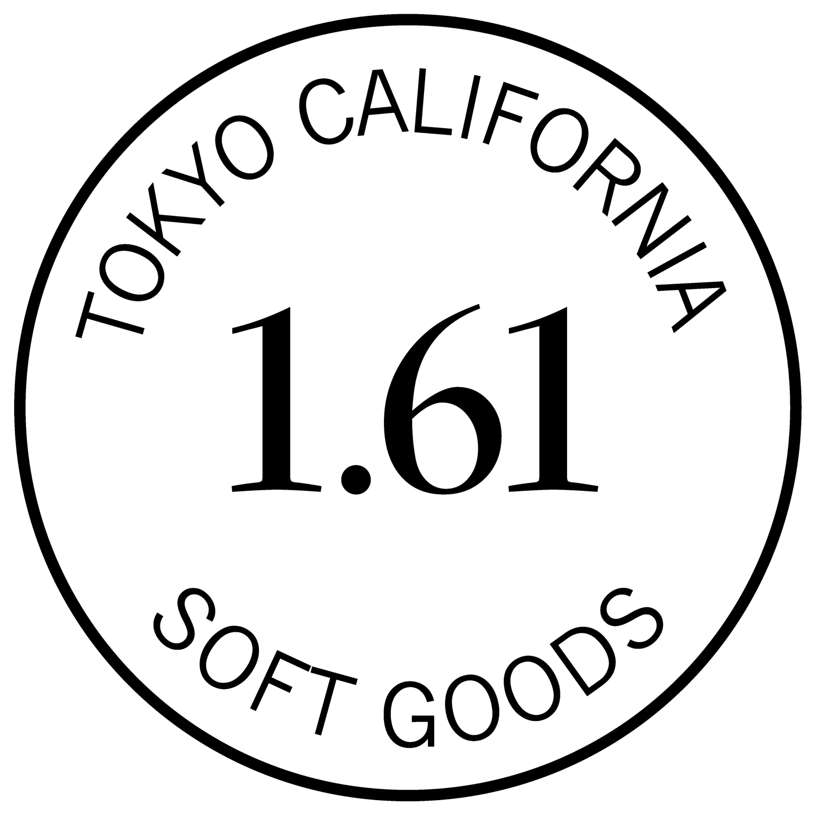 Circular logo with 'Tokyo California 1.61 Soft Goods' text on a white background