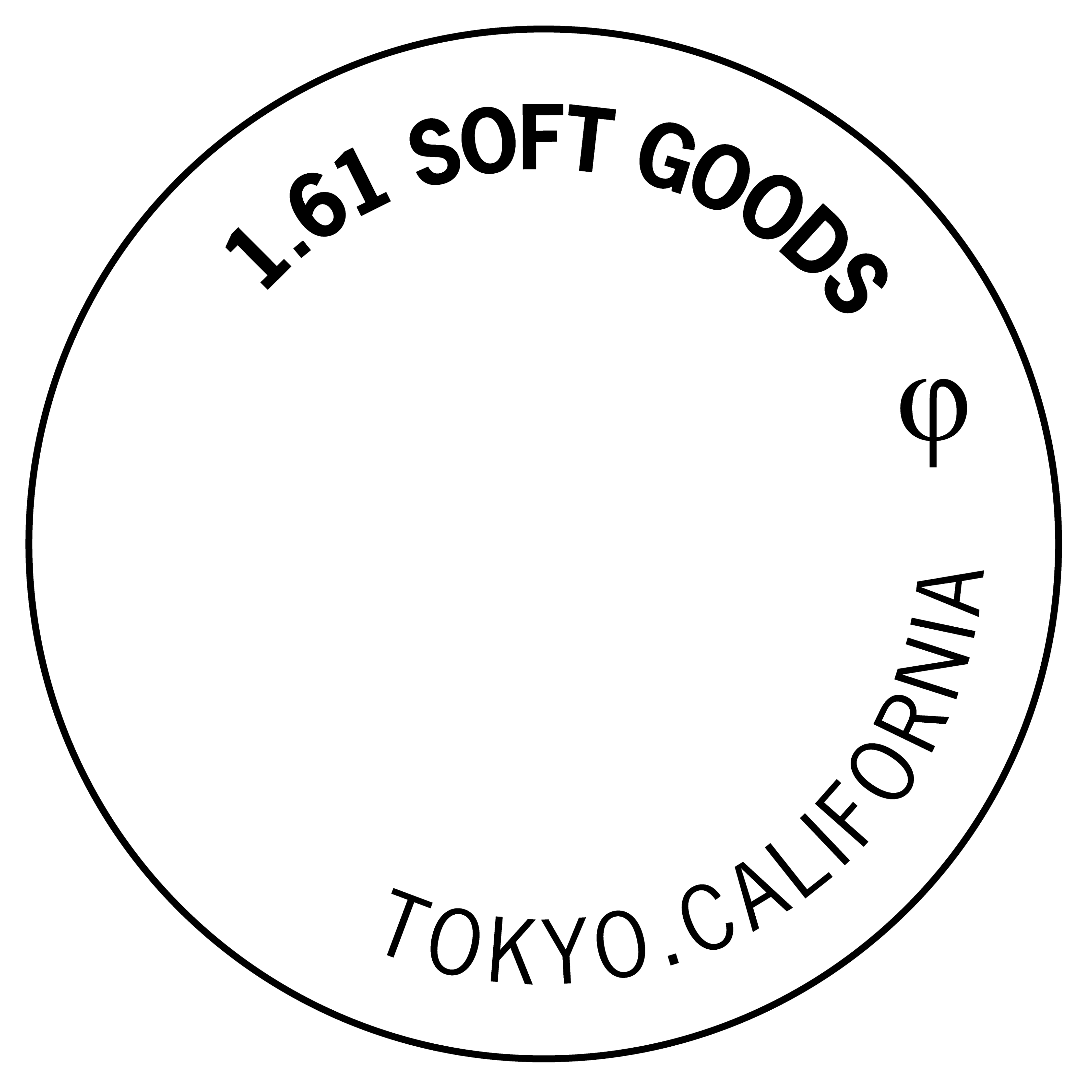 Circular logo with text '1.61 SOFT GOODS' and 'TOKYO.CALIFORNIA' on a white background