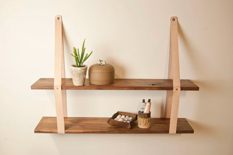 Leather Strap Shelf with Hardwood