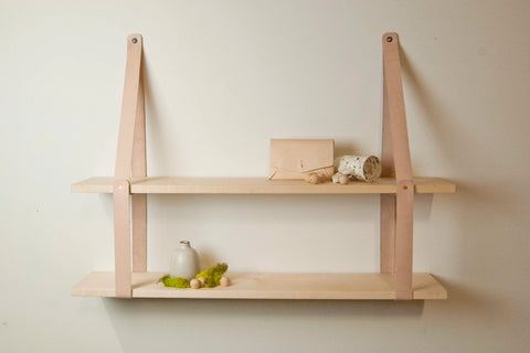 Leather Strap Shelf with Hardwood