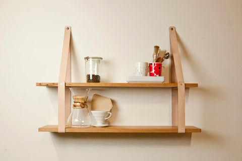 Leather Strap Shelf with Hardwood
