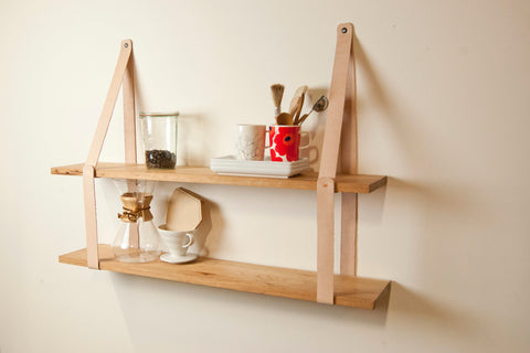 Leather Strap Shelf with Hardwood