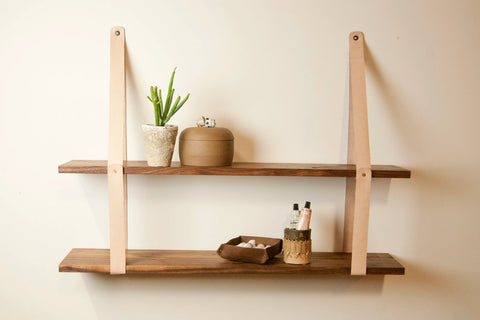 Leather Strap Shelf with Hardwood