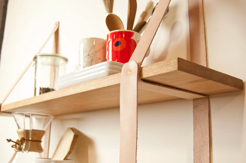 Leather Strap Shelf with Hardwood