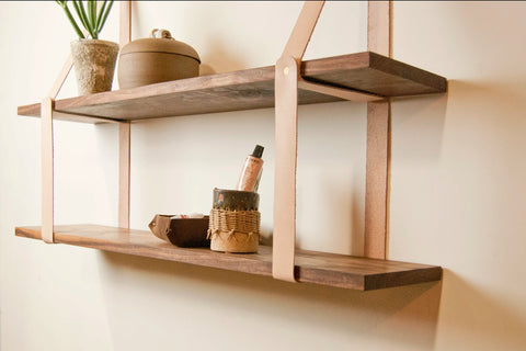 Leather Strap Shelf with Hardwood
