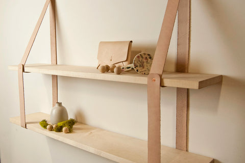 Leather Strap Shelf with Hardwood