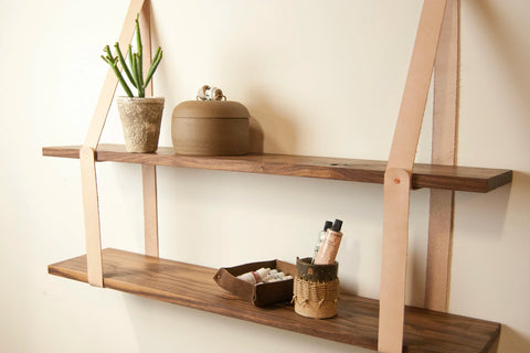 Leather Strap Shelf with Hardwood