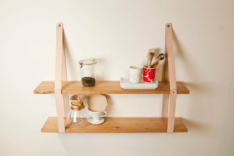 Leather Strap Shelf with Hardwood