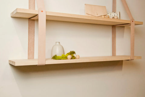 Leather Strap Shelf with Hardwood