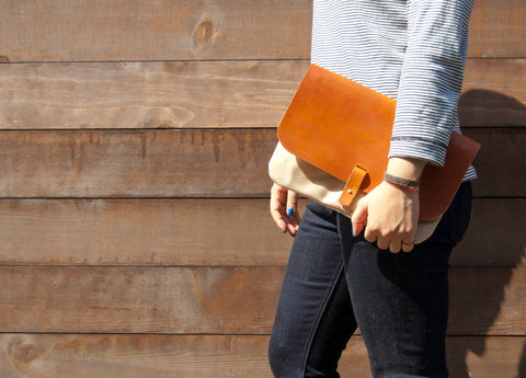Leather and Waxed Canvas Clutch