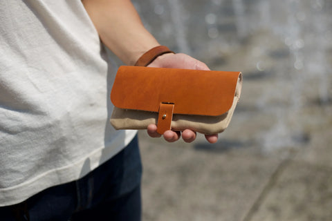 Leather and Waxed Canvas Pencil Pouch