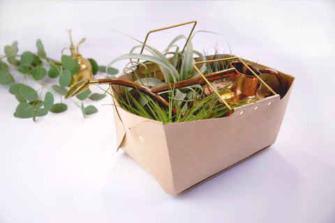 Brass Handle Leather Basket