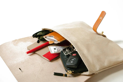 Leather and Waxed Canvas Clutch
