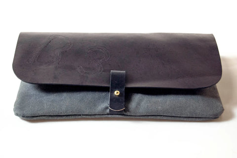 Leather and Waxed Canvas Clutch