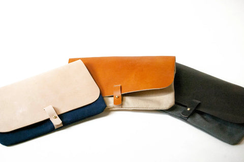 Leather and Waxed Canvas Clutch