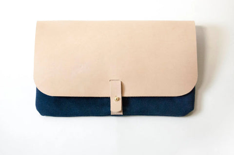 Leather and Waxed Canvas Clutch